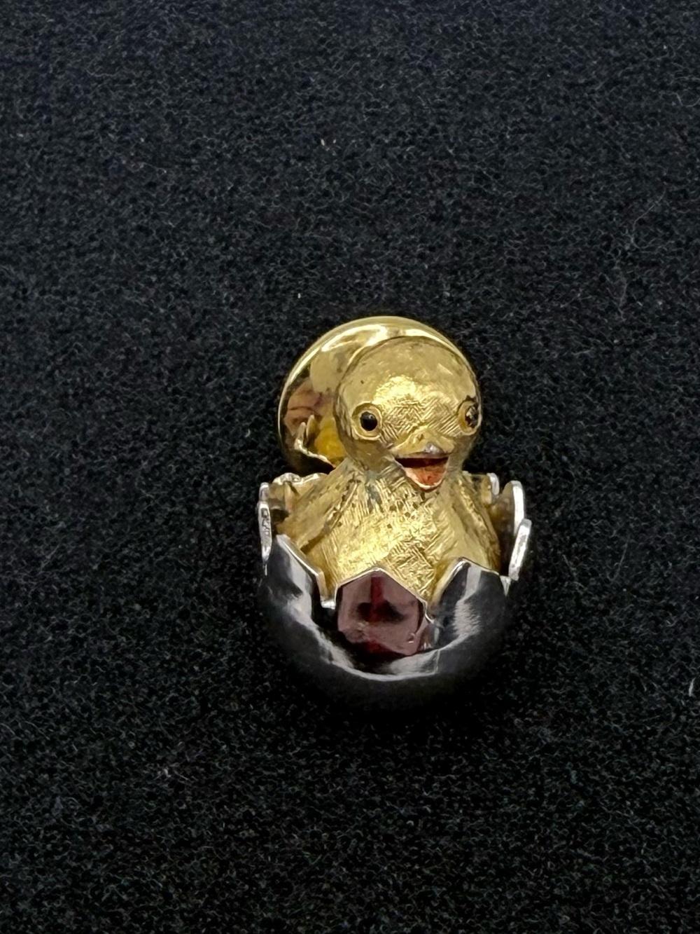 Vintage Avon Gold Tone Baby Chick Hatching Silver Egg Pin Brooch